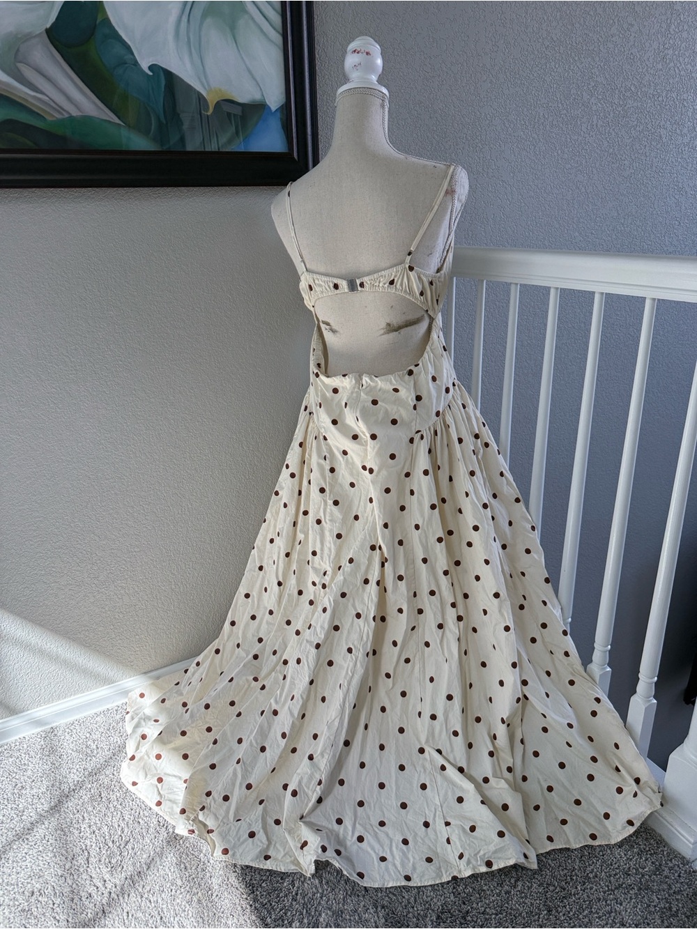 Camila Coelho Cream Maxi Dress with Brown Polka Dots - Picture 3 of 14